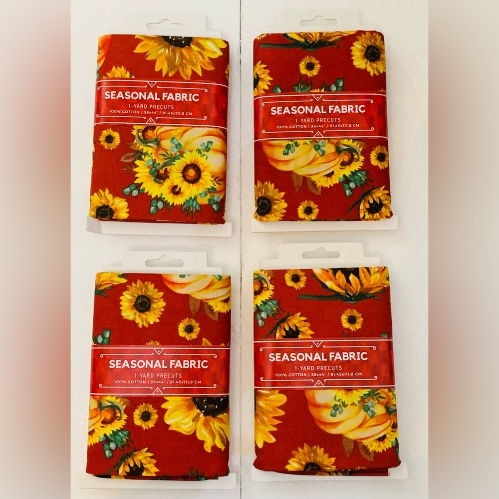 Lot Of 4 Seasonal Fabric 1-Yard Precuts Sunflowers Pumpkins 100% Cotton 36 X 44”